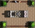 A section of a large road with decorations.