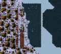 Ice surrounding a fishery, but not water inside the fishery.