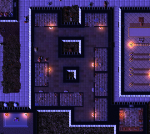 A large dungeon lit up during the night.